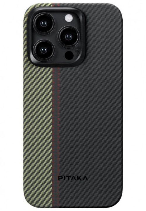 Чехол-накладка Pitaka Fusion Weaving MagEZ Case 4 Overture 600D для iPhone 15 Pro, кевлар, черный/бежевый— фото №0